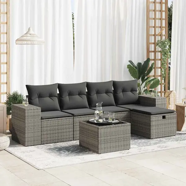 Gossi set mobilier gradina cu perne, 6 piese, gri, poliratan