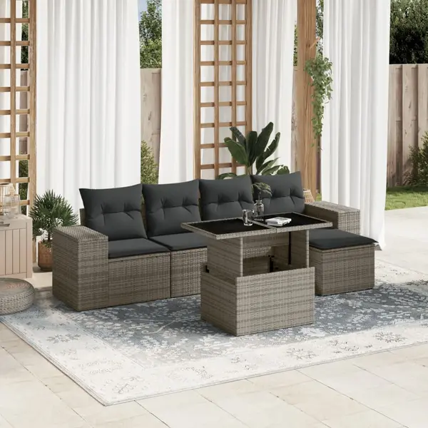 Gossi set mobilier gradina cu perne, 6 piese, gri, poliratan