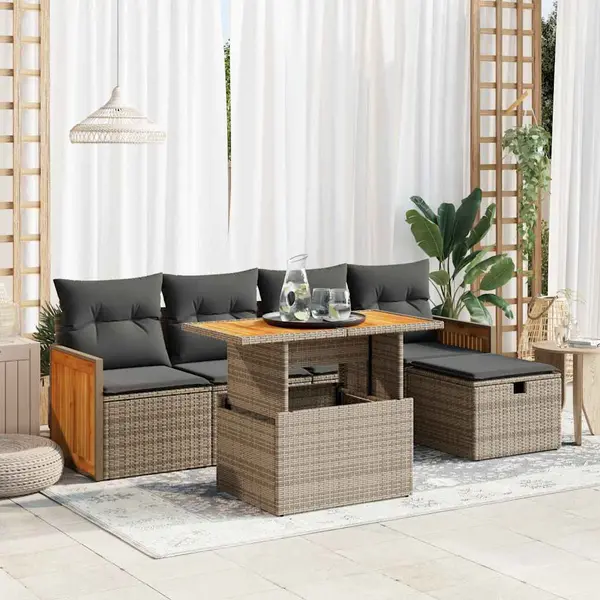 Gossi set mobilier gradina cu perne, 6 piese, gri, poliratan