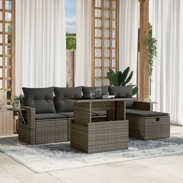 Gossi set mobilier gradina cu perne, 6 piese, gri, poliratan