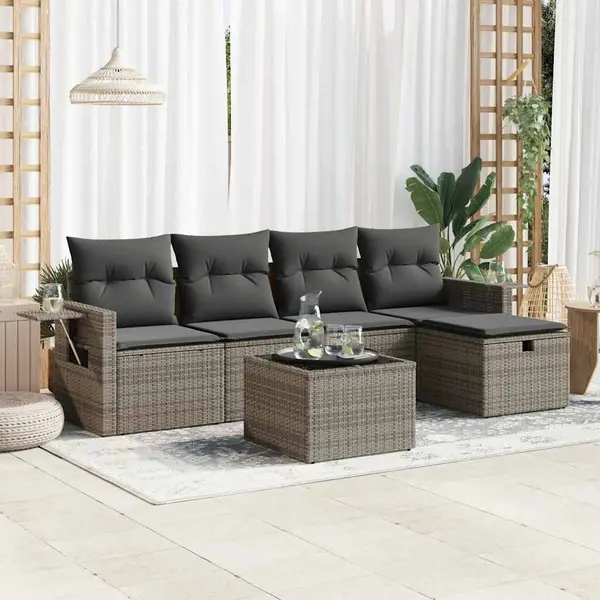 Gossi set mobilier gradina cu perne, 6 piese, gri, poliratan