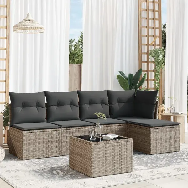 Gossi set mobilier gradina cu perne, 6 piese, gri, poliratan