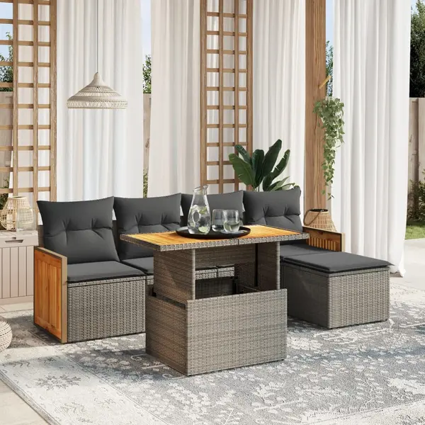 Gossi set mobilier gradina cu perne, 6 piese, gri, poliratan