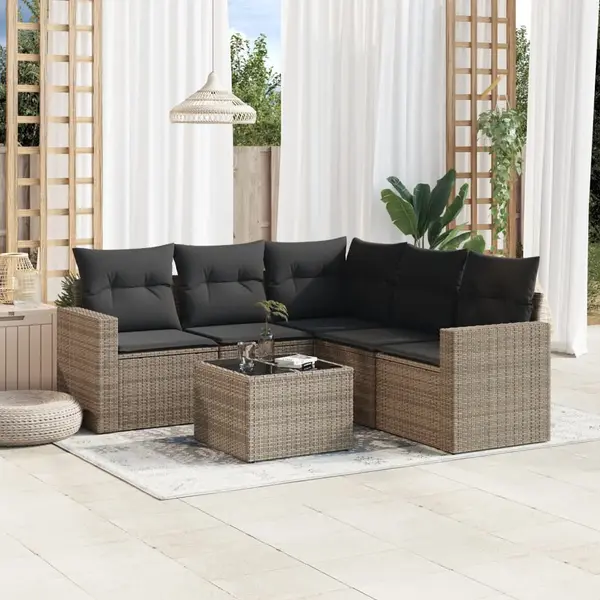 Gossi set mobilier gradina cu perne, 6 piese, gri, poliratan