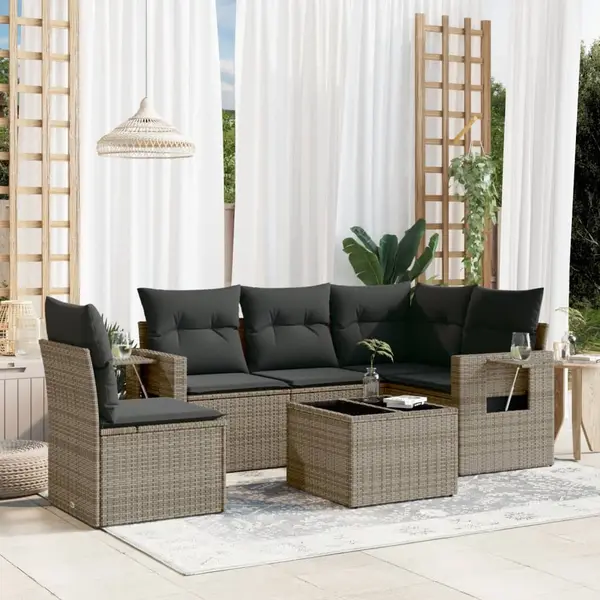 Gossi set mobilier gradina cu perne, 6 piese, gri, poliratan