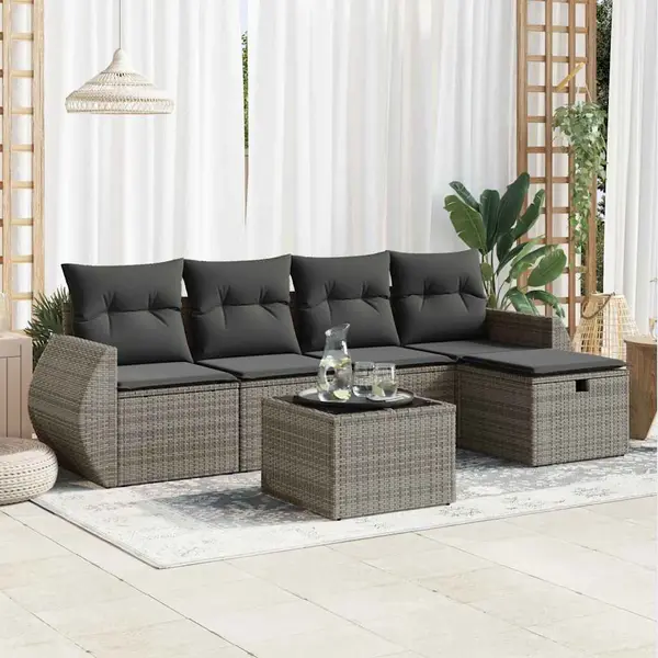 Gossi set mobilier gradina cu perne, 6 piese, gri, poliratan