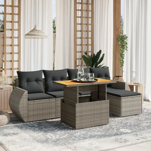 Gossi set mobilier gradina cu perne, 6 piese, gri, poliratan