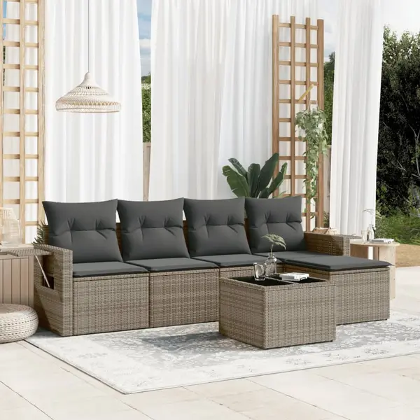 Gossi set mobilier gradina cu perne, 6 piese, gri, poliratan