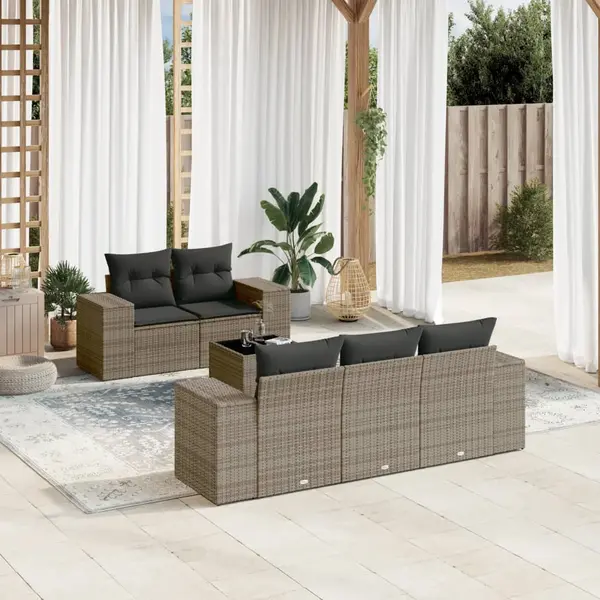 Gossi set mobilier gradina cu perne, 6 piese, gri, poliratan