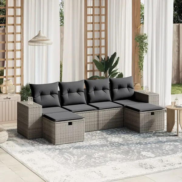 Gossi set mobilier gradina cu perne, 6 piese, gri, poliratan