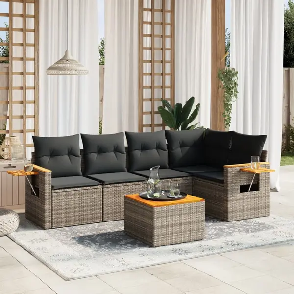 Gossi set mobilier gradina cu perne, 6 piese, gri, poliratan