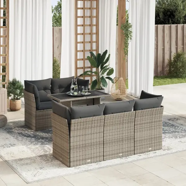 Gossi set mobilier gradina cu perne, 6 piese, gri, poliratan