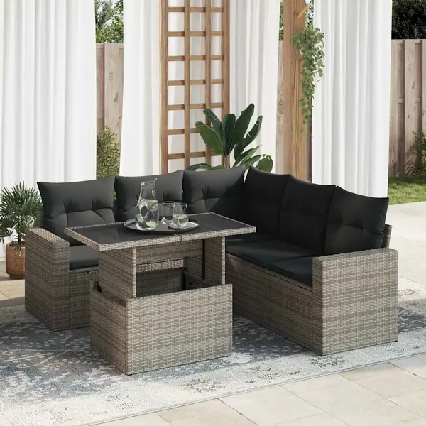 Gossi set mobilier gradina cu perne, 6 piese, gri, poliratan