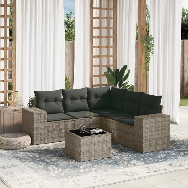 Gossi set mobilier gradina cu perne, 6 piese, gri, poliratan