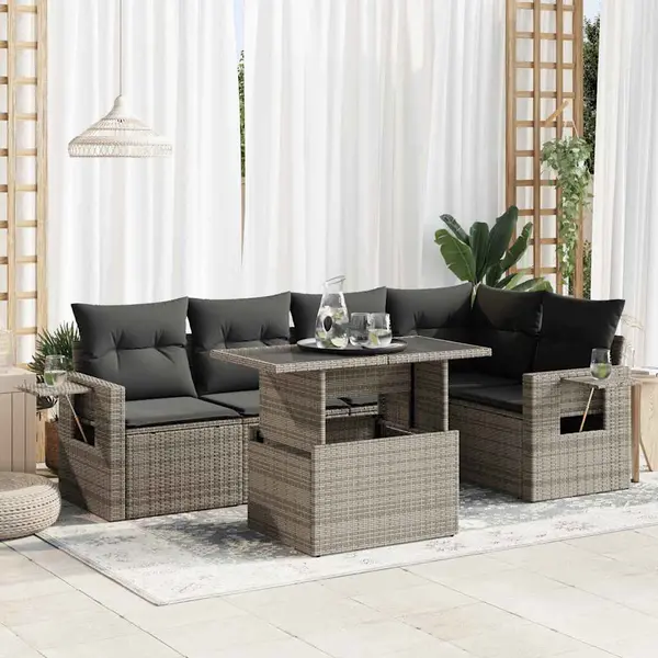 Gossi set mobilier gradina cu perne, 6 piese, gri, poliratan