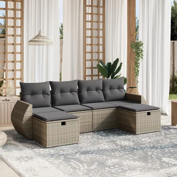 Gossi set mobilier gradina cu perne, 6 piese, gri, poliratan