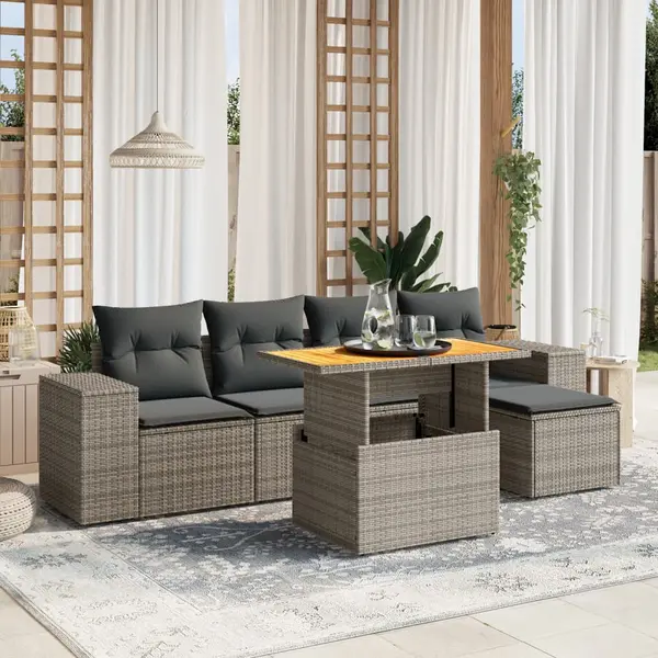 Gossi set mobilier gradina cu perne, 6 piese, gri, poliratan