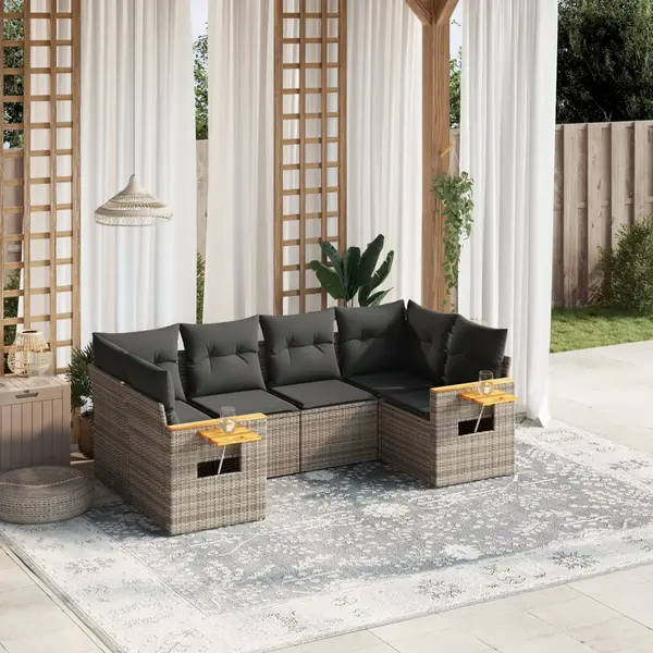 Gossi set mobilier gradina cu perne, 6 piese, gri, poliratan