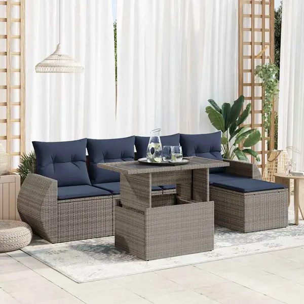 Gossi set mobilier gradina cu perne 6 piese gri poliratan/lemn acacia