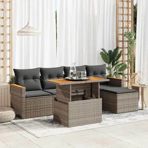 Gossi set mobilier gradina cu perne 6 piese gri poliratan/lemn acacia