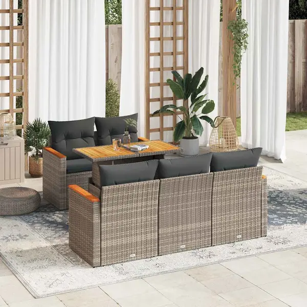 Gossi set mobilier gradina cu perne 6 piese gri poliratan/lemn acacia