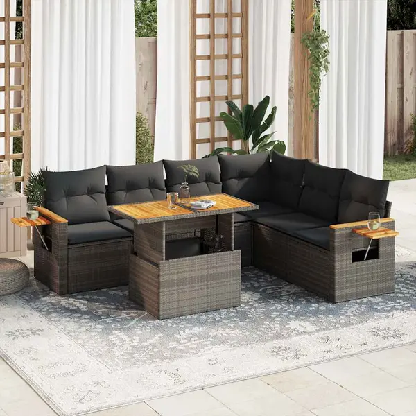 Gossi set mobilier gradina cu perne 6 piese gri poliratan/lemn acacia