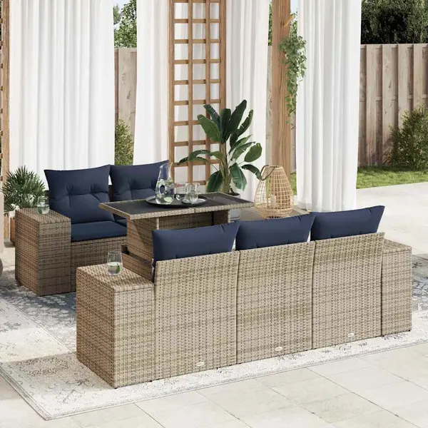 Gossi set mobilier gradina cu perne 6 piese gri poliratan/lemn acacia
