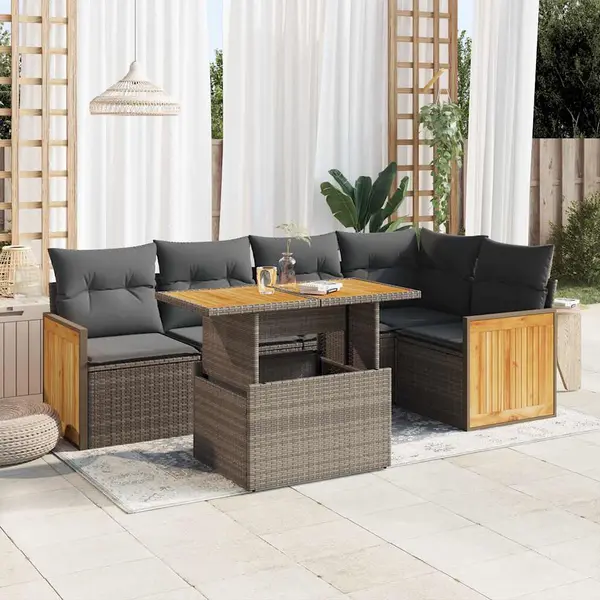 Gossi set mobilier gradina cu perne 6 piese gri poliratan/lemn acacia