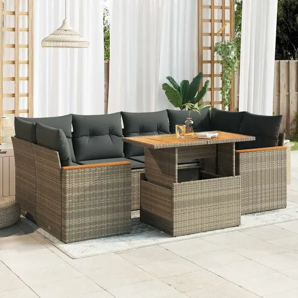 Gossi set mobilier gradina cu perne 6 piese gri poliratan/lemn acacia