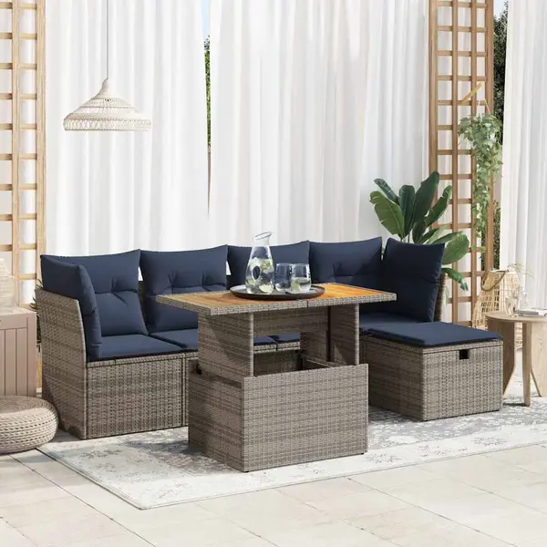 Gossi set mobilier gradina cu perne 6 piese gri poliratan/lemn acacia