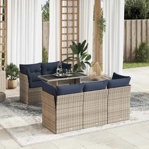 Gossi set mobilier gradina cu perne 6 piese gri poliratan/lemn acacia