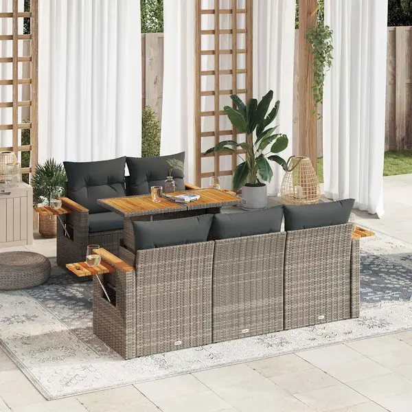 Gossi set mobilier gradina cu perne 6 piese gri poliratan/lemn acacia