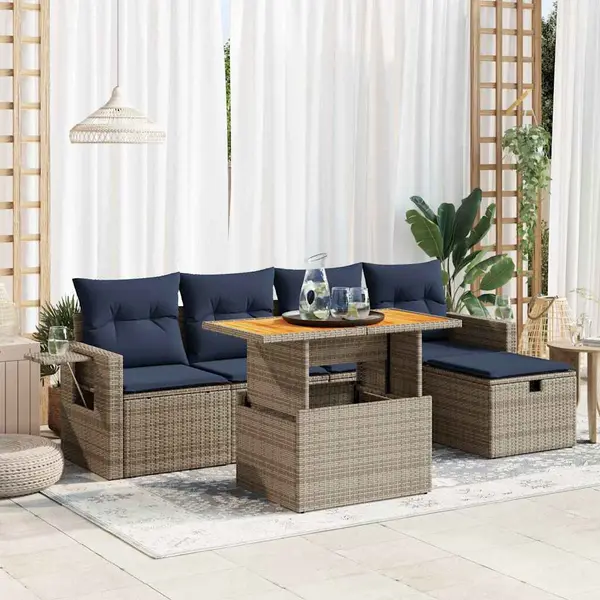 Gossi set mobilier gradina cu perne 6 piese gri poliratan/lemn acacia