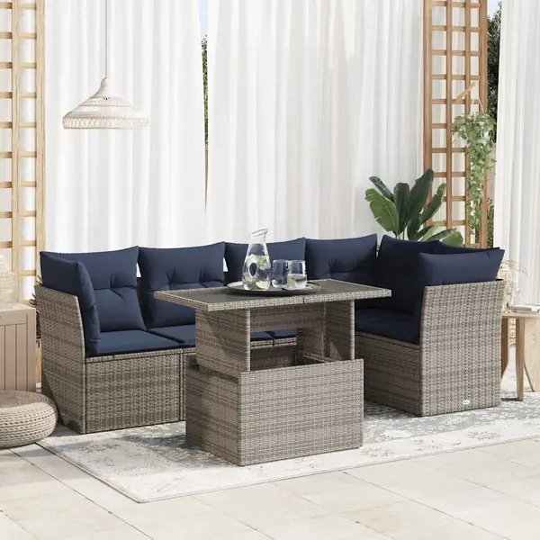 Gossi set mobilier gradina cu perne 6 piese gri poliratan/lemn acacia