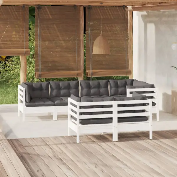 Gossi set mobilier gradina cu perne, 7 piese, alb, lemn masiv de pin