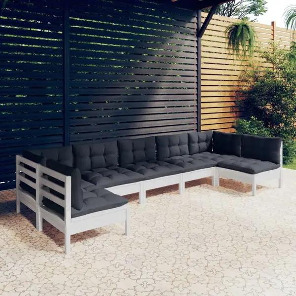 Gossi set mobilier gradina cu perne, 7 piese, alb, lemn masiv de pin
