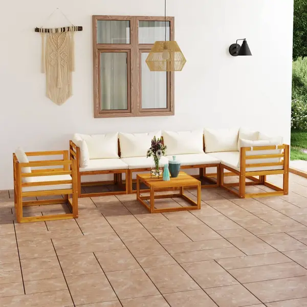 Gossi set mobilier gradina cu perne, 7 piese, crem, lemn masiv acacia