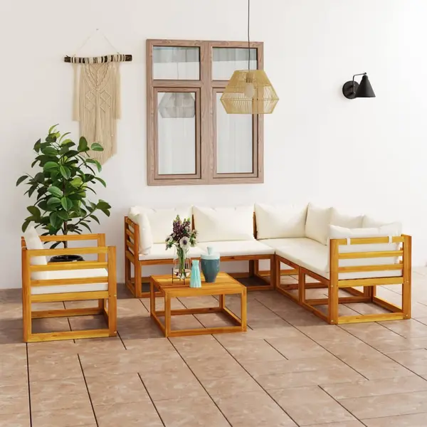 Gossi set mobilier gradina cu perne, 7 piese, crem, lemn masiv acacia