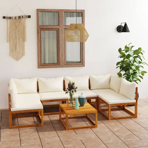 Gossi set mobilier gradina cu perne, 7 piese, crem, lemn masiv acacia