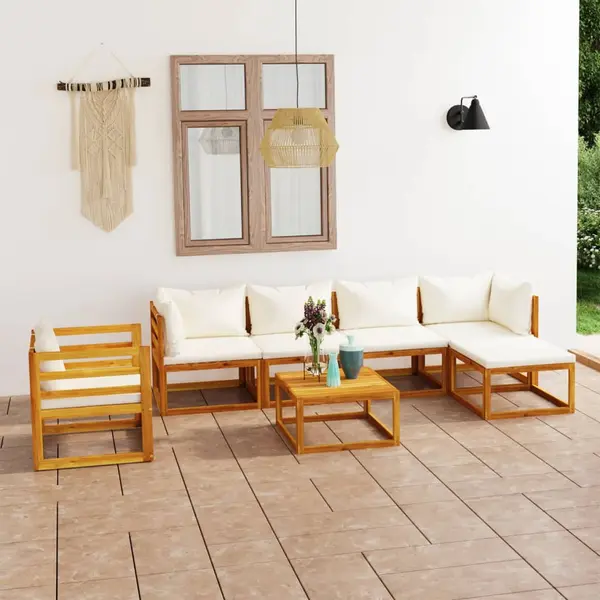 Gossi set mobilier gradina cu perne, 7 piese, crem, lemn masiv acacia
