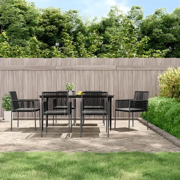 Gossi set mobilier gradina cu perne, 7 piese, negru, poliratan & otel