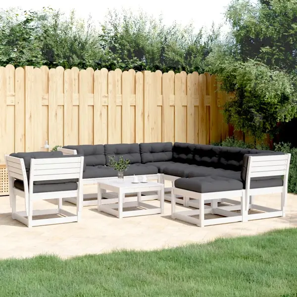 Gossi set mobilier gradina cu perne, 8 piese, alb, lemn masiv de pin