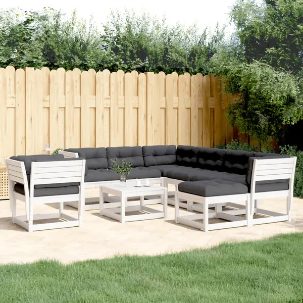 Gossi set mobilier gradina cu perne, 8 piese, alb, lemn masiv de pin