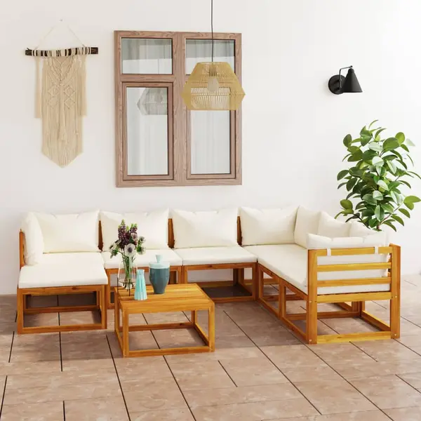 Gossi set mobilier gradina cu perne, 8 piese, crem, lemn masiv acacia