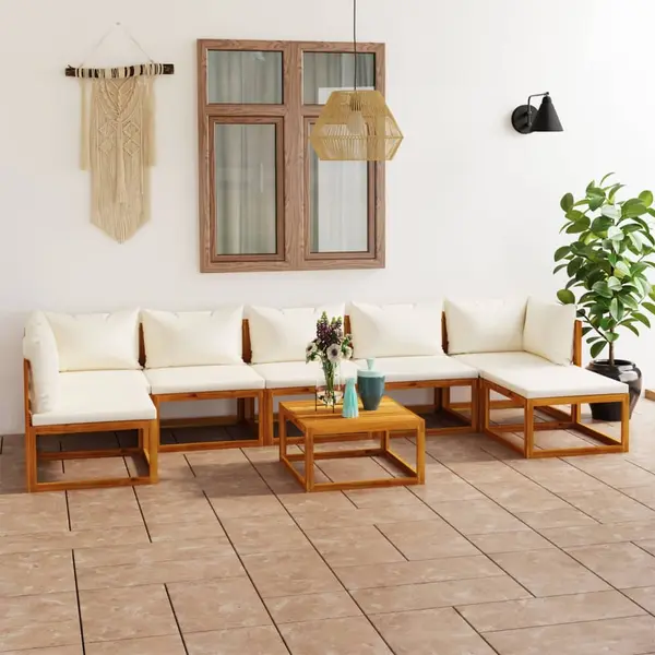 Gossi set mobilier gradina cu perne, 8 piese, crem, lemn masiv acacia