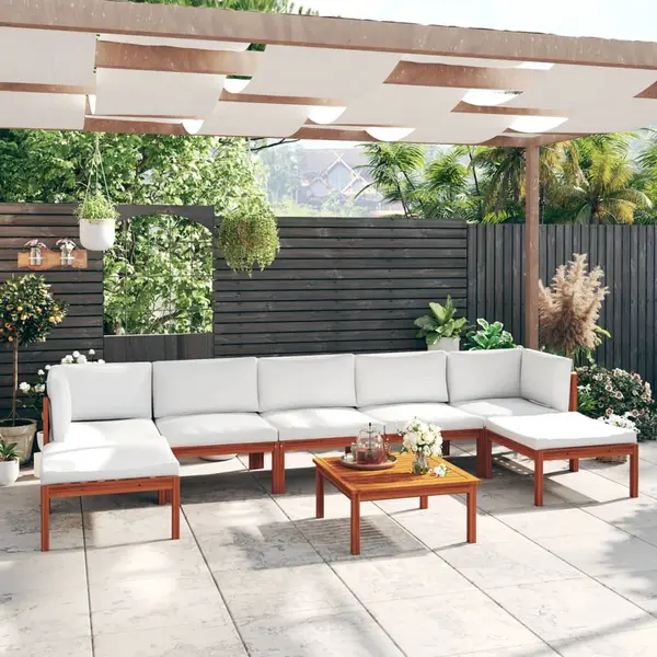 Gossi set mobilier gradina cu perne, 8 piese, crem, lemn masiv acacia