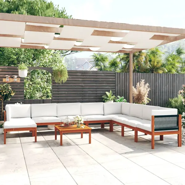 Gossi set mobilier gradina cu perne, 9 piese, crem, lemn masiv acacia