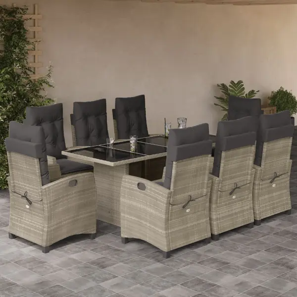 Gossi set mobilier gradina cu perne, 9 piese, gri deschis, poliratan