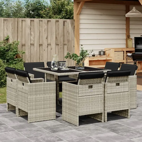 Gossi set mobilier gradina cu perne, 9 piese, gri deschis, poliratan