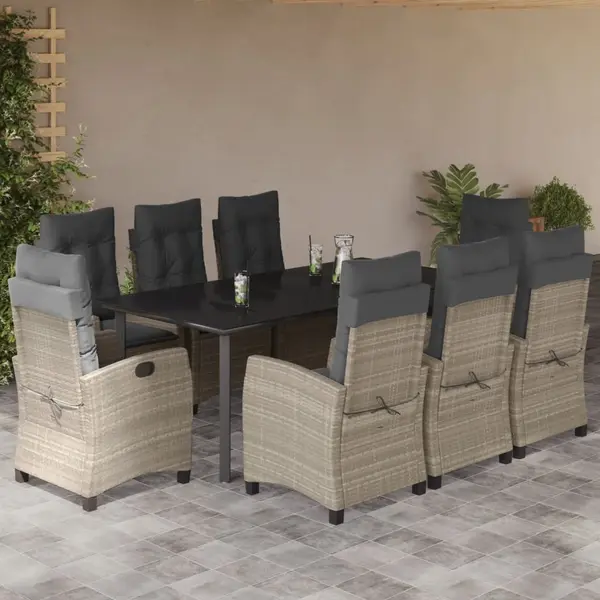 Gossi set mobilier gradina cu perne, 9 piese, gri deschis, poliratan